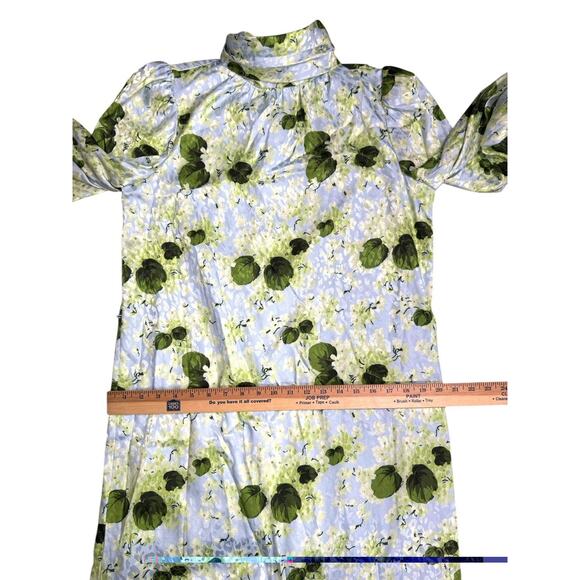 Tuckernuck Hydrangea Blooms Faven Dress Sz Medium Satin High Neck *Missing Belt - Picture 6 of 11